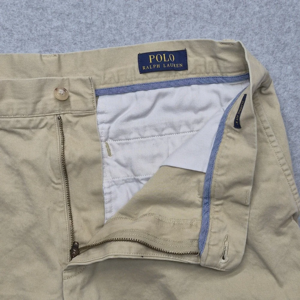 Polo Ralph Lauren Shorts Mens 33 Classic Fit Khaki Beige Flat Front Chino Preppy
